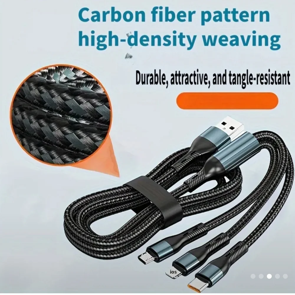 Black and Silver 3-in-1 Fast Charging Cable with Durable Design